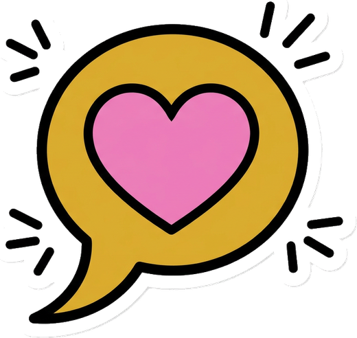 Sticker of a speech bubble holding a pink heart