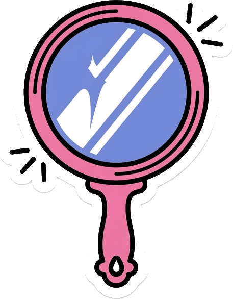Sticker of a round pink hand mirror