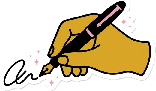 Sticker of a hand writing with a fountain pen